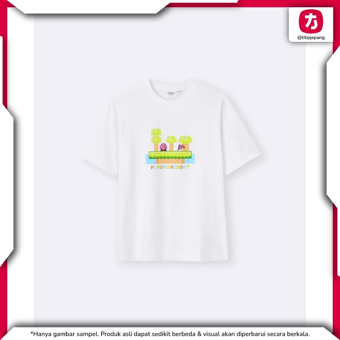 Kaos GU Kirby Off White Pria Desain Pixel Art Retro Kasual Kaos GU Kirby Off White Pria Desain Pixel Art Retro Kasual