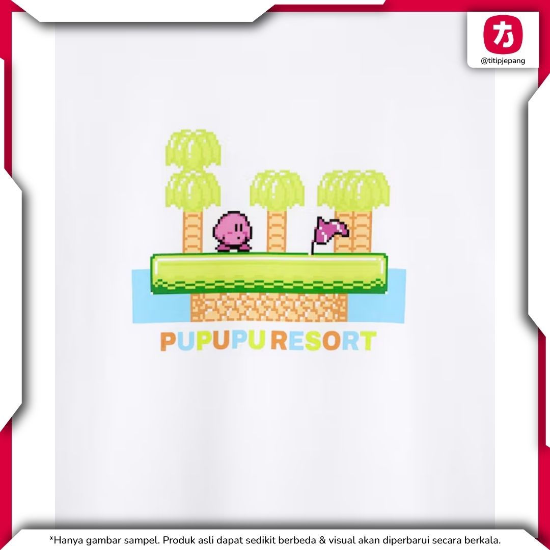 Kaos GU Kirby Off White Pria Desain Pixel Art Retro Kasual