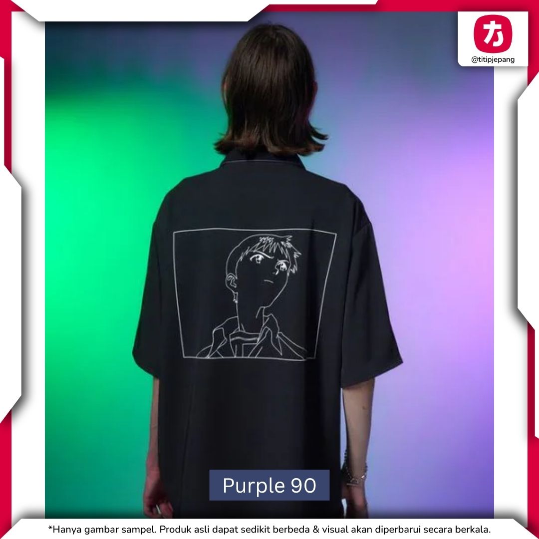 Kemeja Neon Genesis Evangelion x HARE Line Art Shirt Red Blue Purple Kemeja Neon Genesis Evangelion x HARE Line Art Shirt Red Blue Purple