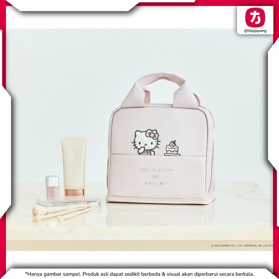 Hello Kitty Brilmy Stand Pouch Pale Pink Kosmetik Praktis dan Menggemaskan