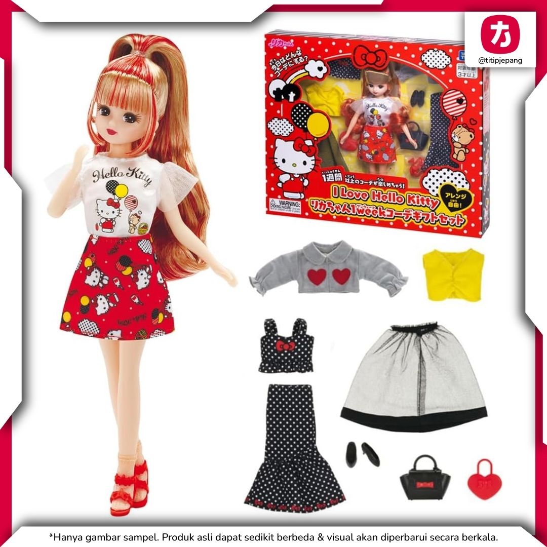 Takara Tomy Licca-chan I Love Hello Kitty, 7 Outfit Gift Set Takara Tomy Licca-chan I Love Hello Kitty, 7 Outfit Gift Set