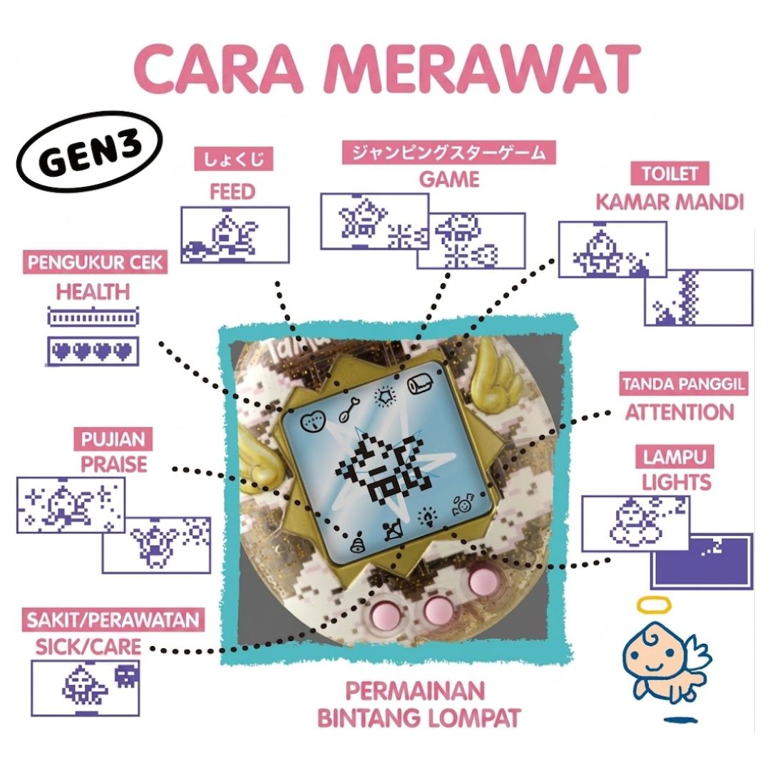 Rainy Angel Original Tamagotchi Bandai GEN3 Virtual Pet Koleksi Unik