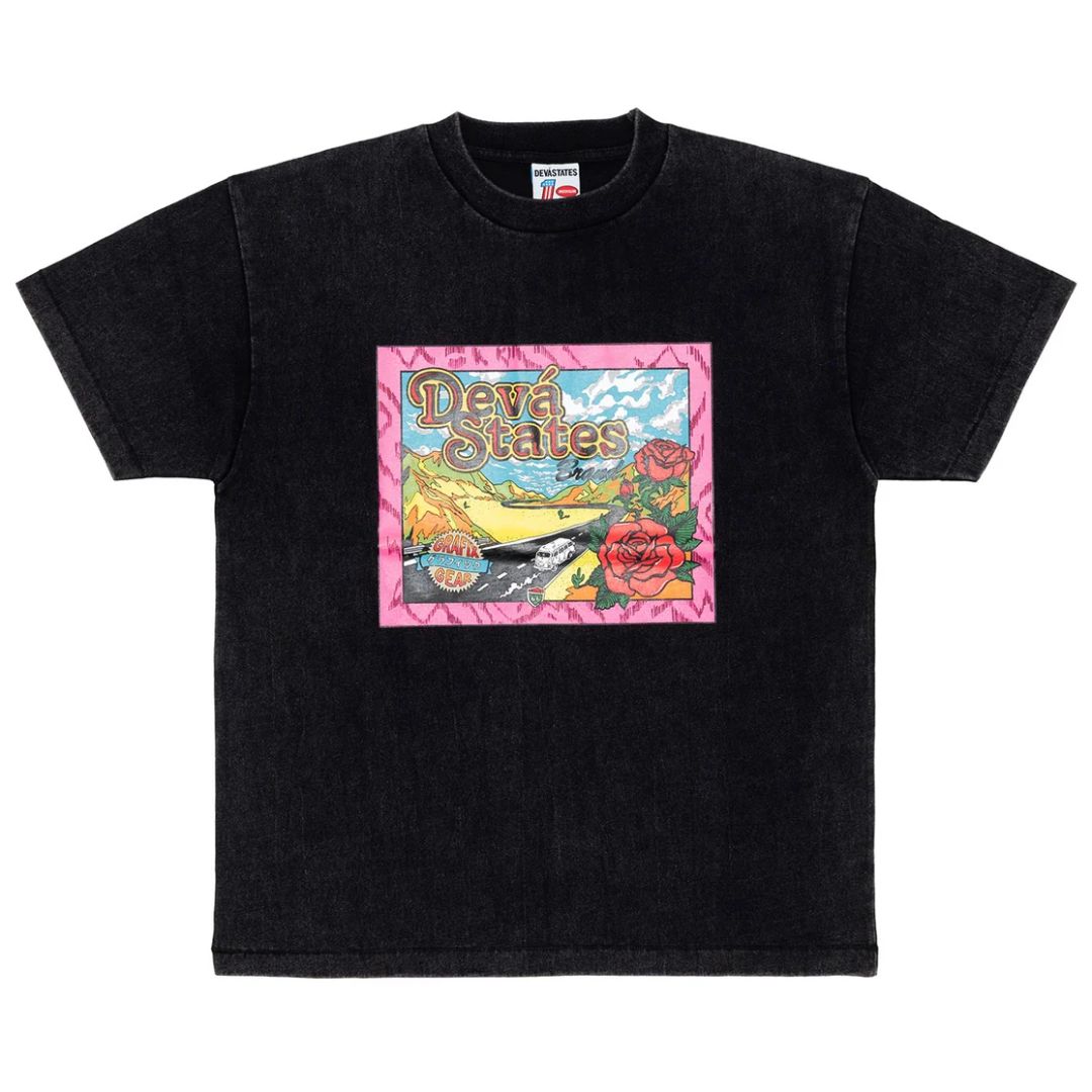 DEVA STATES Trippin T-Shirt Washed Black Casual Tee Size S-XXL Collection