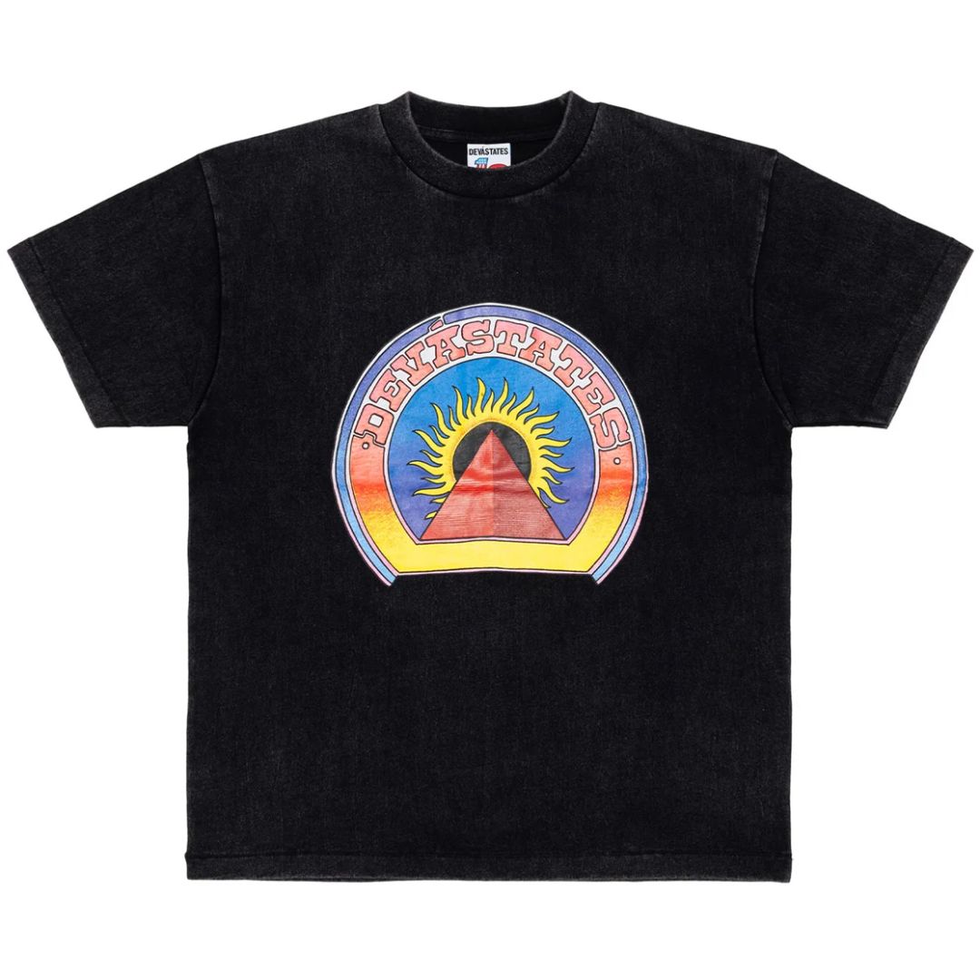 DEVA STATES Pyramid T-Shirt Washed Black Casual Tee Size S-XXL Collection