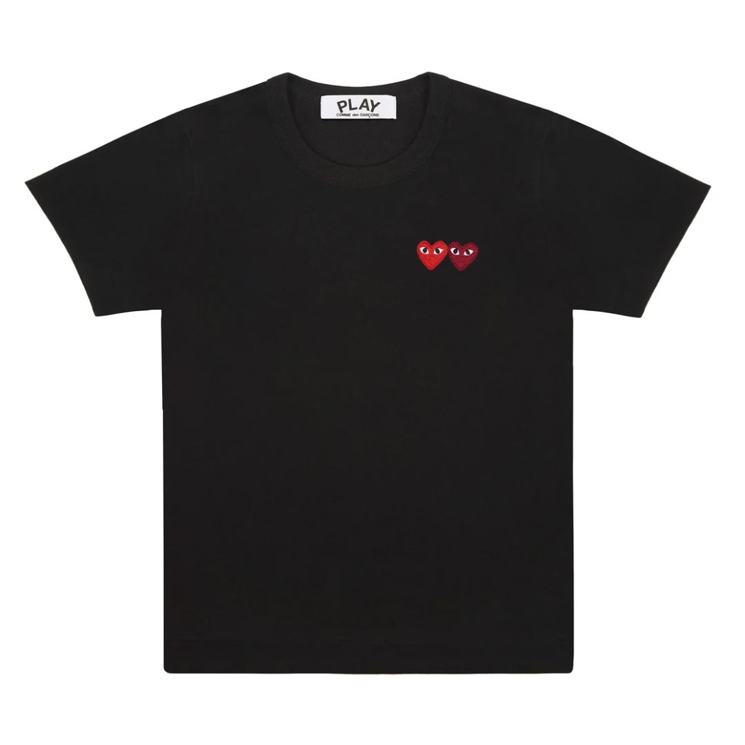 PLAY COMME des GARCONS Double Heart Black Cotton Jersey T-Shirt Japan