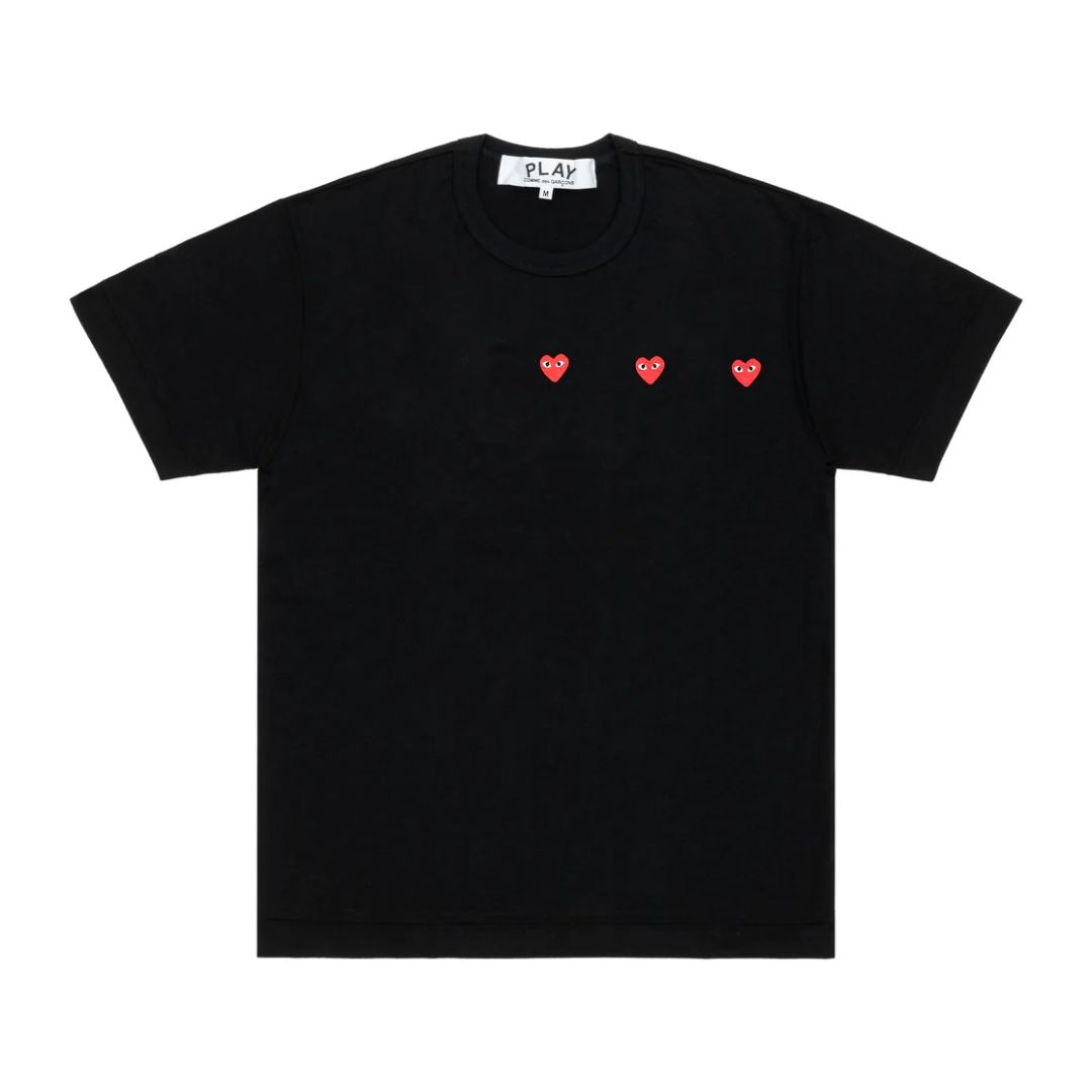 PLAY COMME des GARCONS Triple Red Heart Black Cotton Jersey T-Shirt Japan PLAY COMME des GARCONS Triple Red Heart Black Cotton Jersey T-Shirt Japan