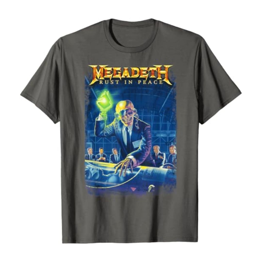 T-Shirt Megadeth Last In Peace Pria Asphalt Grey dengan Fit Longgar Nyaman