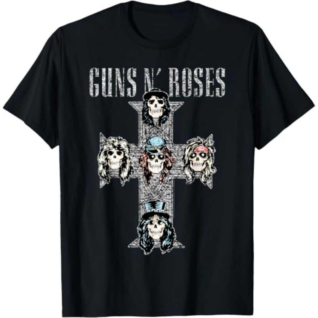  Guns N Roses T-Shirt Vintage Cross Official Black Men Tee 
