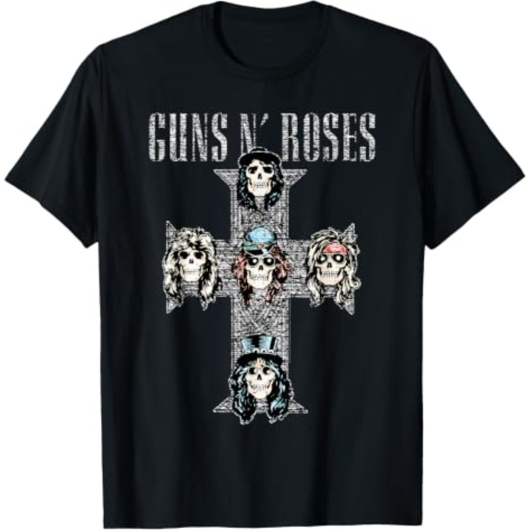  Guns N Roses T-Shirt Vintage Cross Official Black Tee 