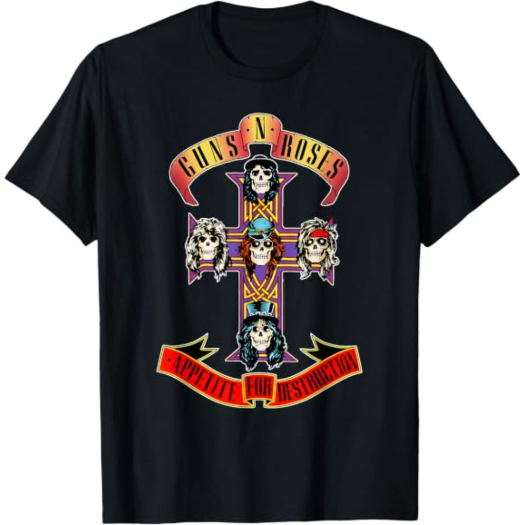 Guns N Roses T-Shirt Official Cross Black (Men) Rock Fashion Guns N Roses T-Shirt Official Cross Black (Men) Rock Fashion