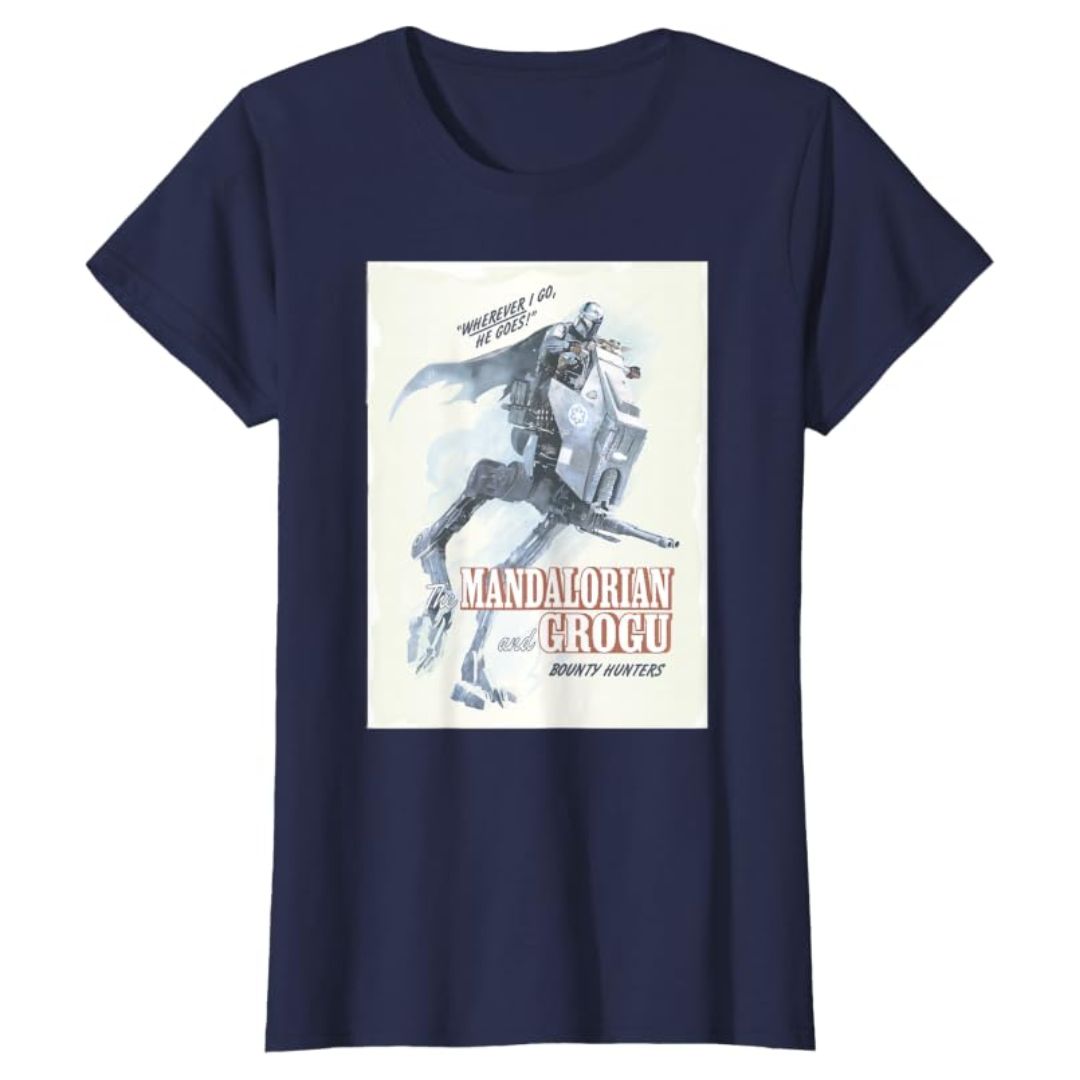 The Mandalorian Grogu Poster T-Shirt Women Navy Blue Star Wars Graphic Tee The Mandalorian Grogu Poster T-Shirt Women Navy Blue Star Wars Graphic Tee