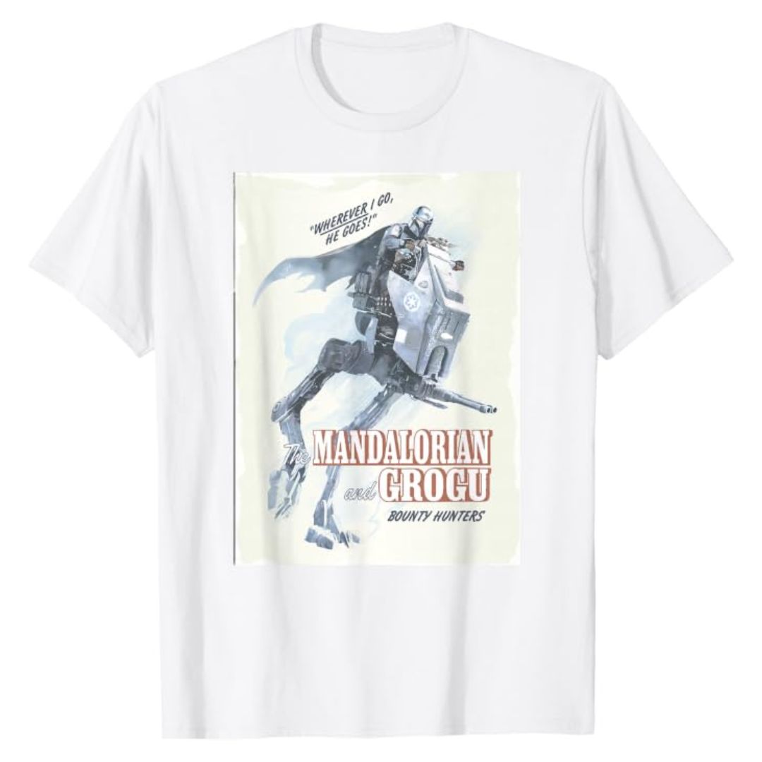 The Mandalorian Grogu Poster T-Shirt Men White Star Wars Graphic T-Shirt Pria