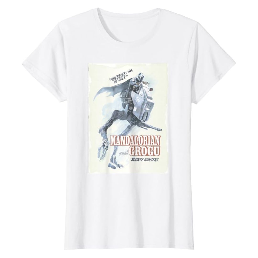 The Mandalorian Grogu Poster Women T-Shirt White Star Wars Graphic Tee The Mandalorian Grogu Poster Women T-Shirt White Star Wars Graphic Tee
