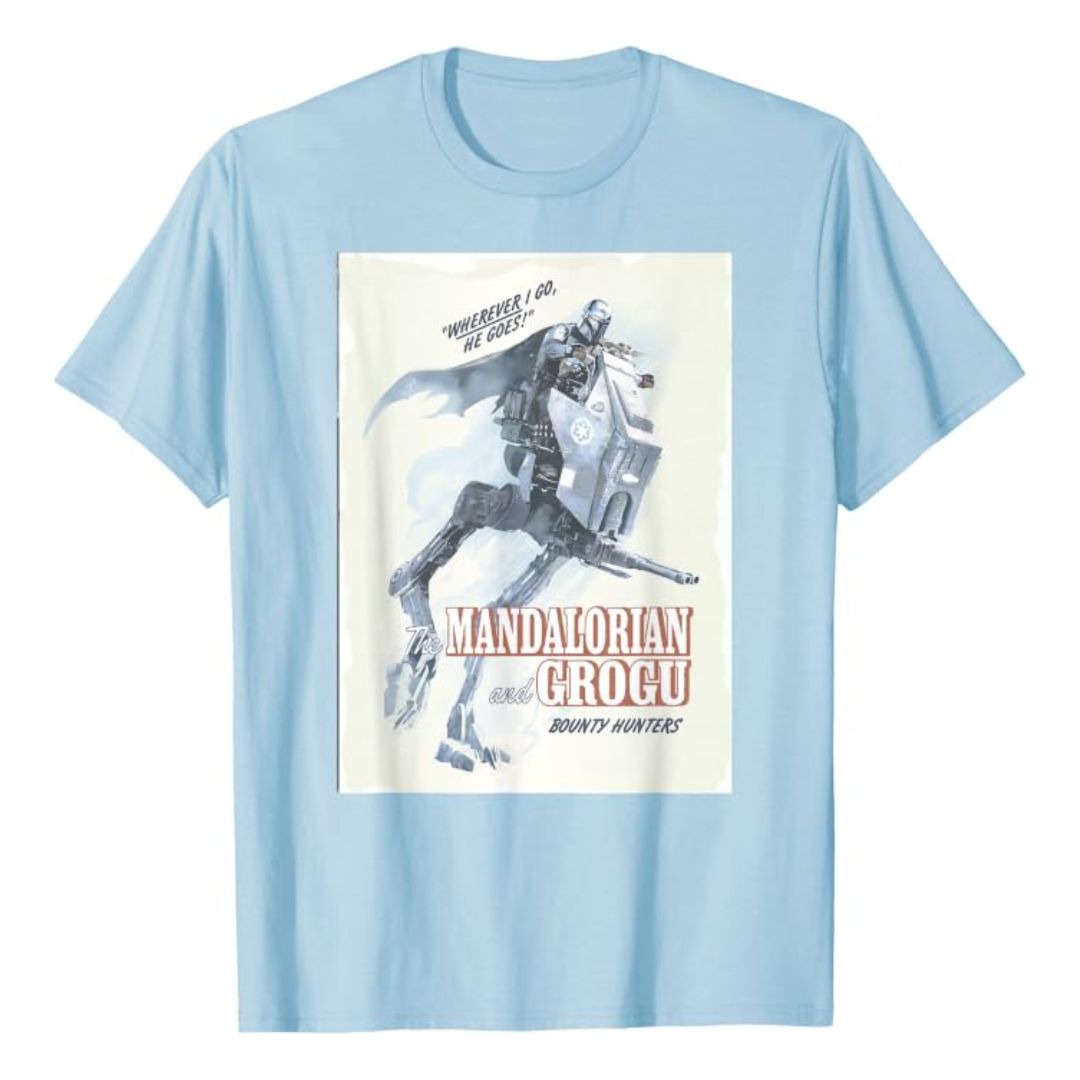 The Mandalorian Grogu Poster Men T-Shirt Baby Blue Star Wars Graphic Tee The Mandalorian Grogu Poster Men T-Shirt Baby Blue Star Wars Graphic Tee