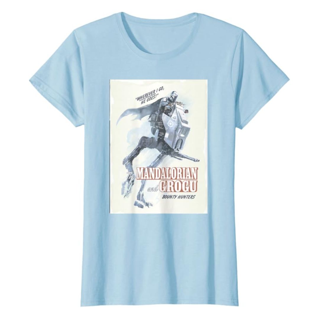 Mandalorian Grogu Poster Women T-Shirt Baby Blue Star Wars Graphic Tee