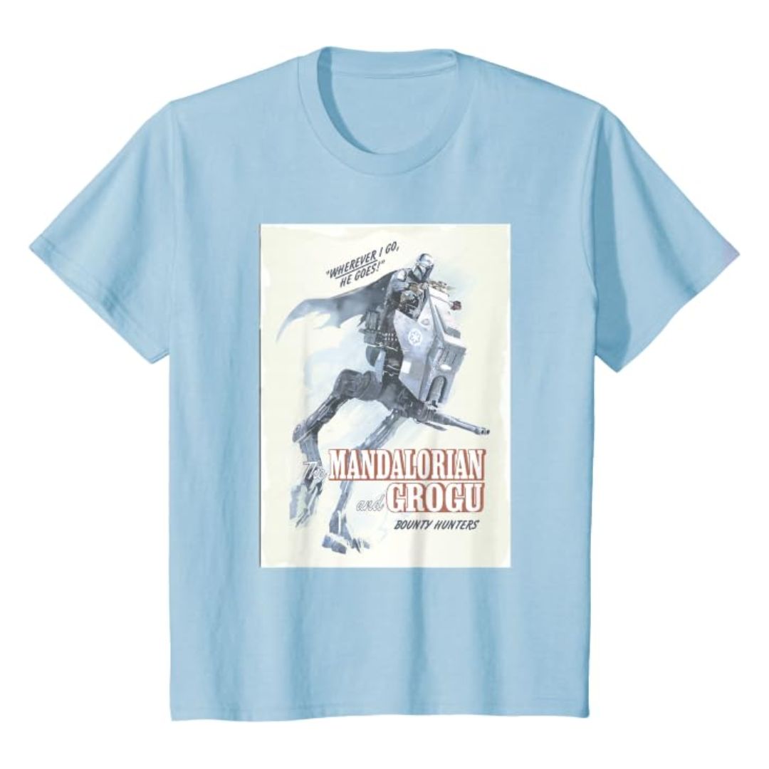 Mandalorian Grogu Poster Youth T-Shirt Baby Blue Star Wars Graphic Tee