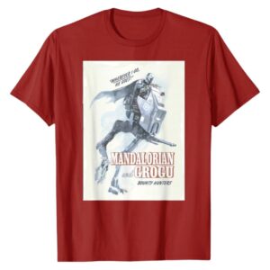 Mandalorian Grogu Poster T-Shirt Cranberry Men Star Wars Graphic Tee Casual