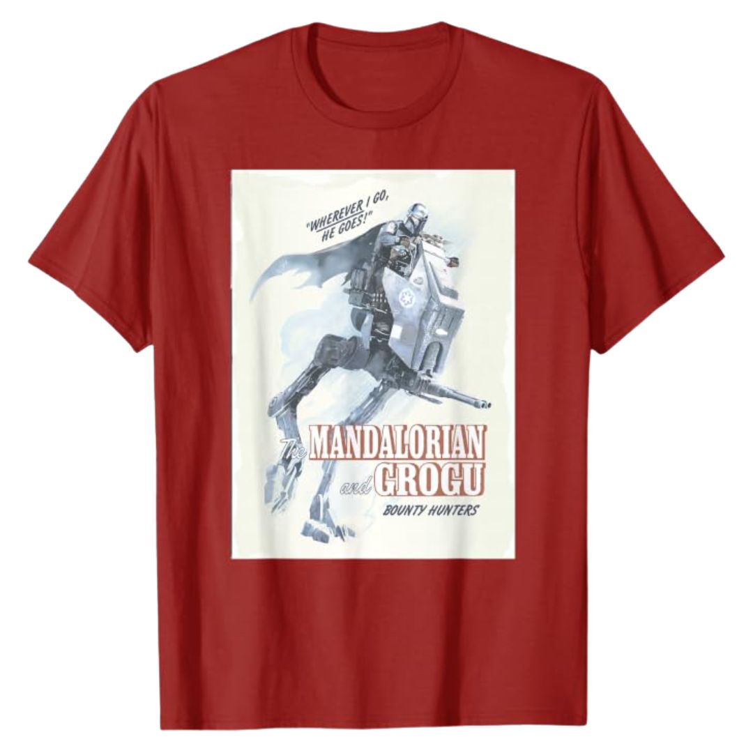 Mandalorian Grogu Poster T-Shirt Cranberry Men Star Wars Graphic Tee Casual Mandalorian Grogu Poster T-Shirt Cranberry Men Star Wars Graphic Tee Casual