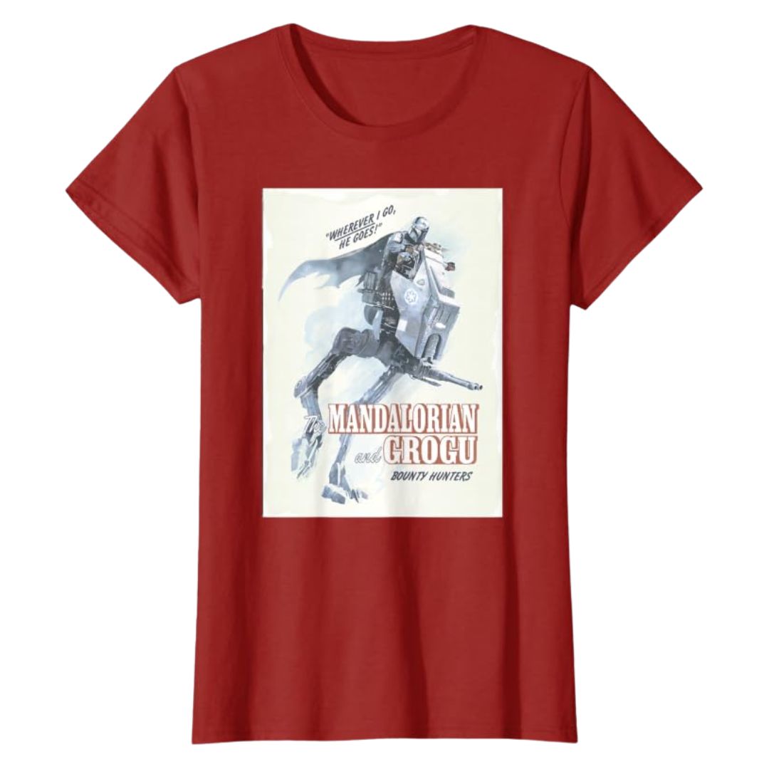 Mandalorian Grogu Poster T-Shirt Cranberry Women Star Wars Graphic Tee Casual