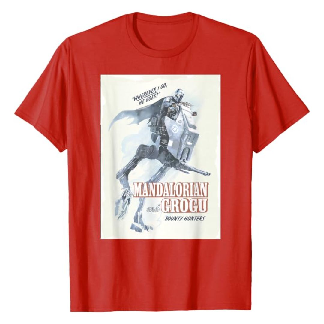 The Mandalorian Grogu Poster T-Shirt Red Men Star Wars Graphic Tee Casual