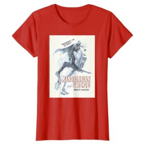The Mandalorian Grogu Poster T-Shirt Red Women Star Wars Graphic Tee Casual