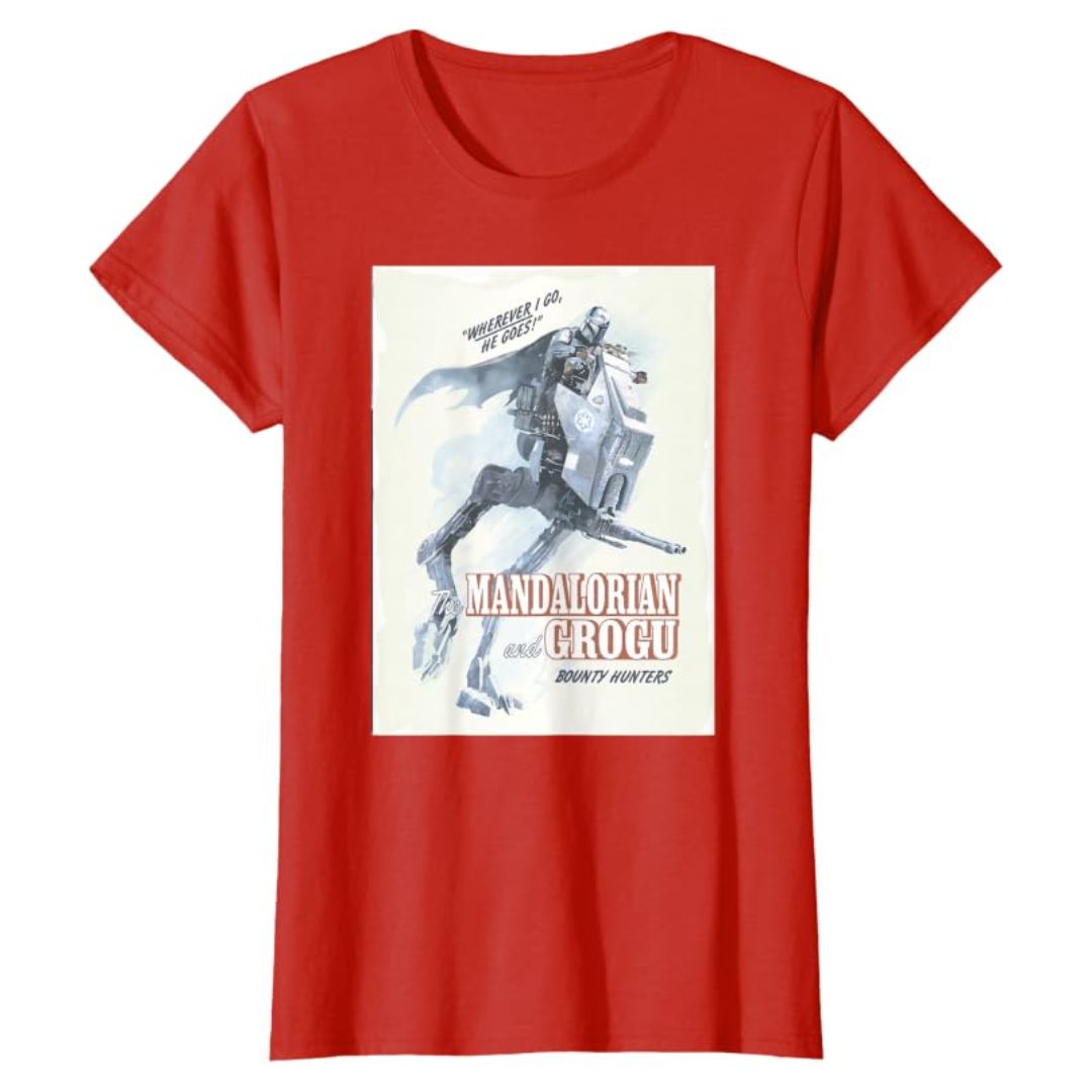 The Mandalorian Grogu Poster T-Shirt Red Women Star Wars Graphic Tee Casual The Mandalorian Grogu Poster T-Shirt Red Women Star Wars Graphic Tee Casual