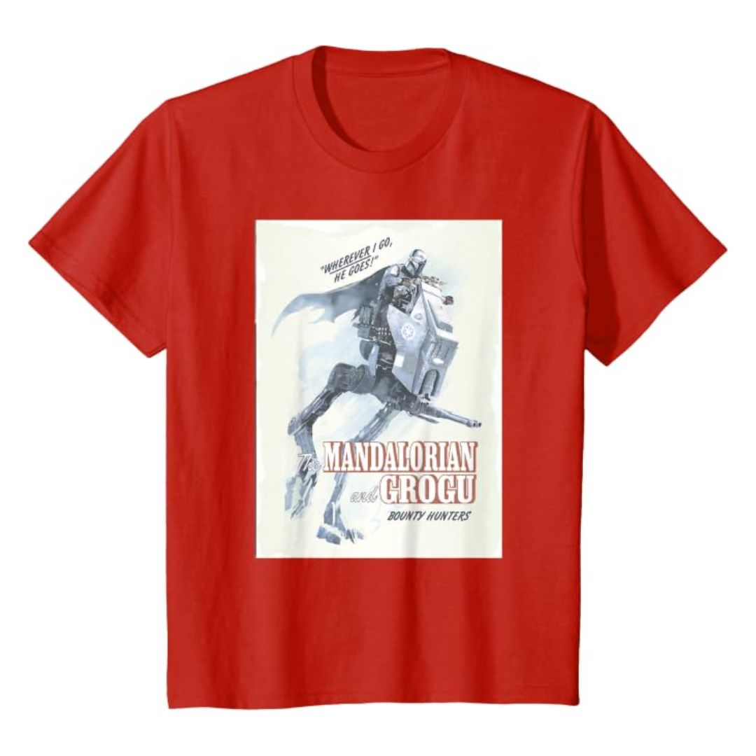 The Mandalorian Grogu Poster T-Shirt Red Youth Star Wars Graphic Tee Casual The Mandalorian Grogu Poster T-Shirt Red Youth Star Wars Graphic Tee Casual