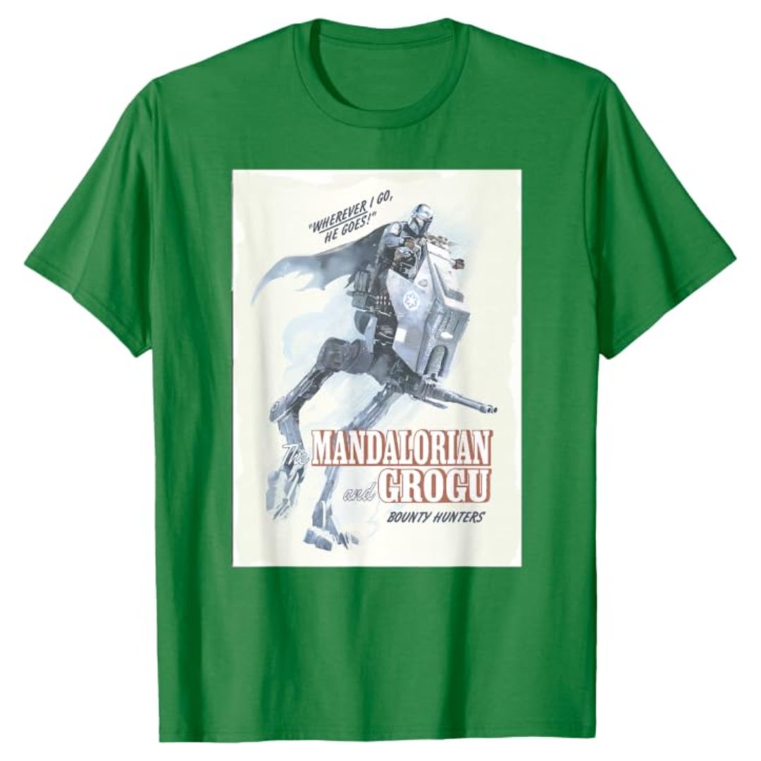 Mandalorian Grogu Kelly Green T-Shirt Men Star Wars Graphic Tee Casual Mandalorian Grogu Kelly Green T-Shirt Men Star Wars Graphic Tee Casual