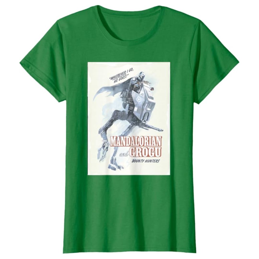Mandalorian Grogu Kelly Green T-Shirt Women Star Wars Graphic Tee Casual