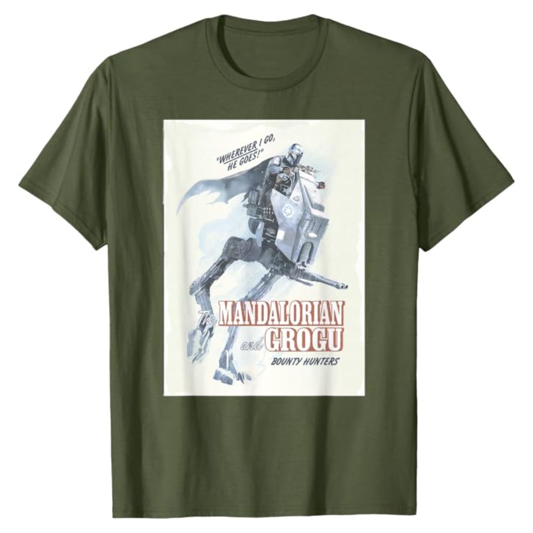 Mandalorian Grogu Olive Green T-Shirt Men Star Wars Graphic Tee Casual Mandalorian Grogu Olive Green T-Shirt Men Star Wars Graphic Tee Casual