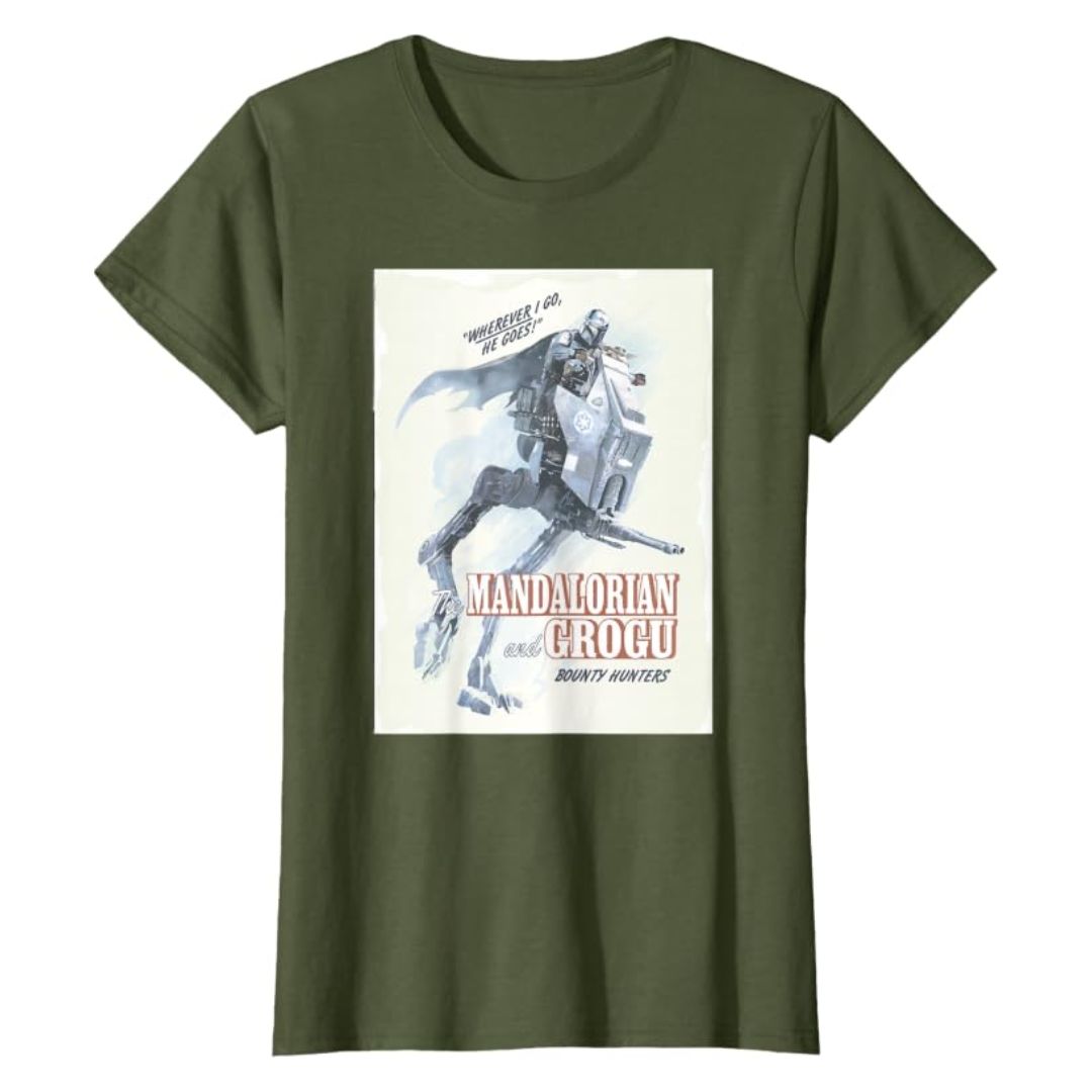 Mandalorian Grogu Olive Green T-Shirt Women Star Wars Graphic Tee Casual