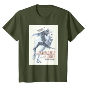 Mandalorian Grogu Olive Green T-Shirt Youth Star Wars Graphic Tee Casual