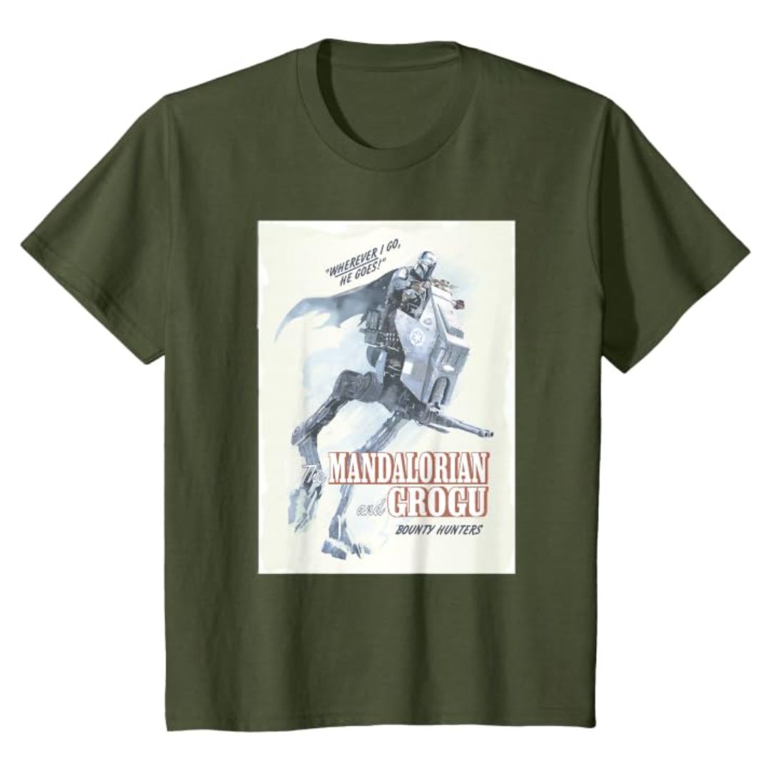 Mandalorian Grogu Olive Green T-Shirt Youth Star Wars Graphic Tee Casual Mandalorian Grogu Olive Green T-Shirt Youth Star Wars Graphic Tee Casual