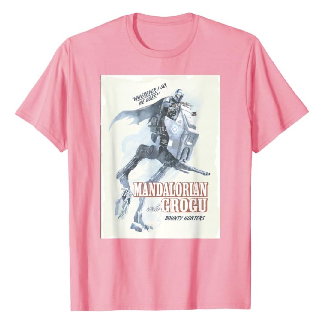 Mandalorian Grogu Pink Poster T-Shirt Men Star Wars Graphic Tee Casual Mandalorian Grogu Pink Poster T-Shirt Men Star Wars Graphic Tee Casual