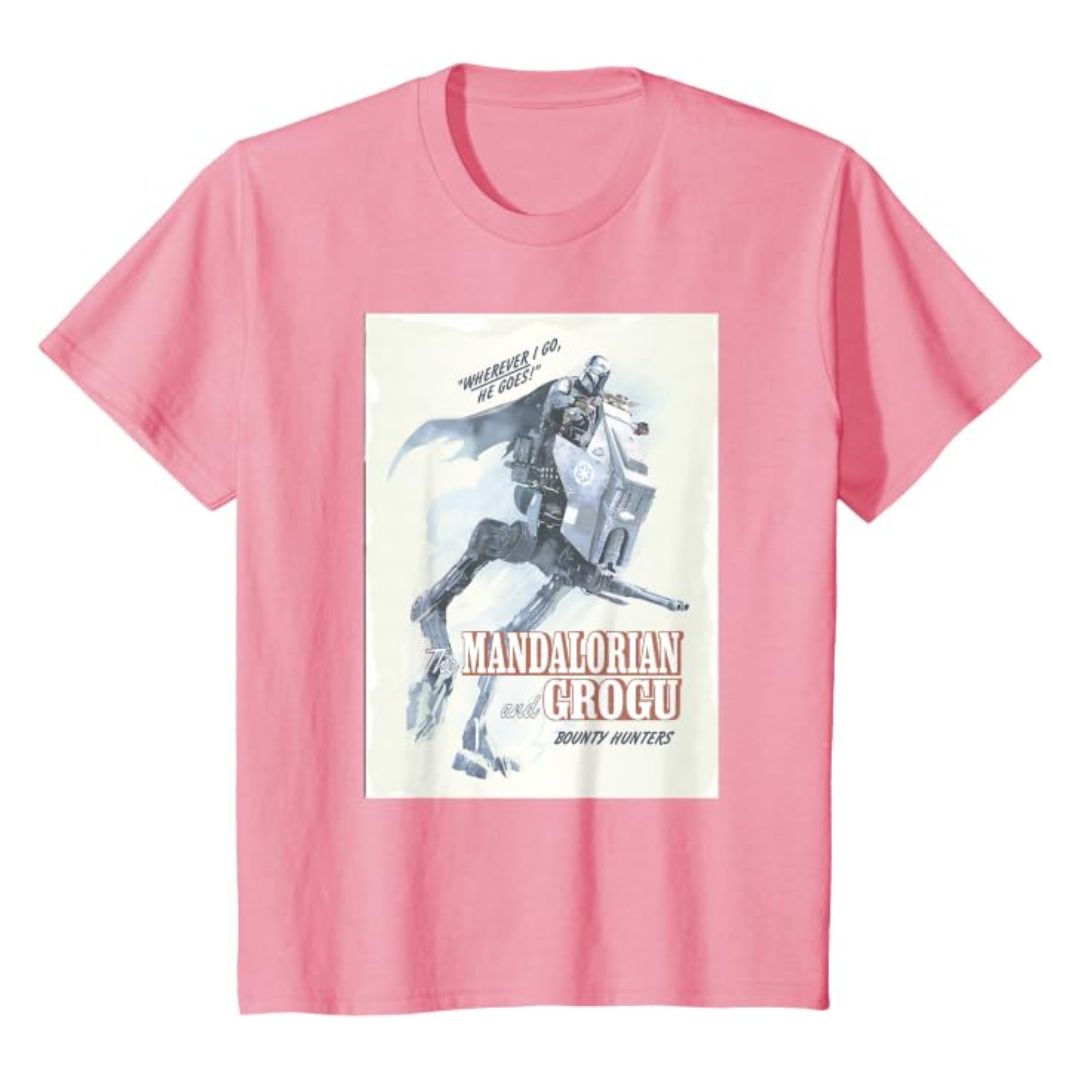 Mandalorian Grogu Pink Poster T-Shirt Youth Star Wars Graphic Tee Casual Mandalorian Grogu Pink Poster T-Shirt Youth Star Wars Graphic Tee Casual