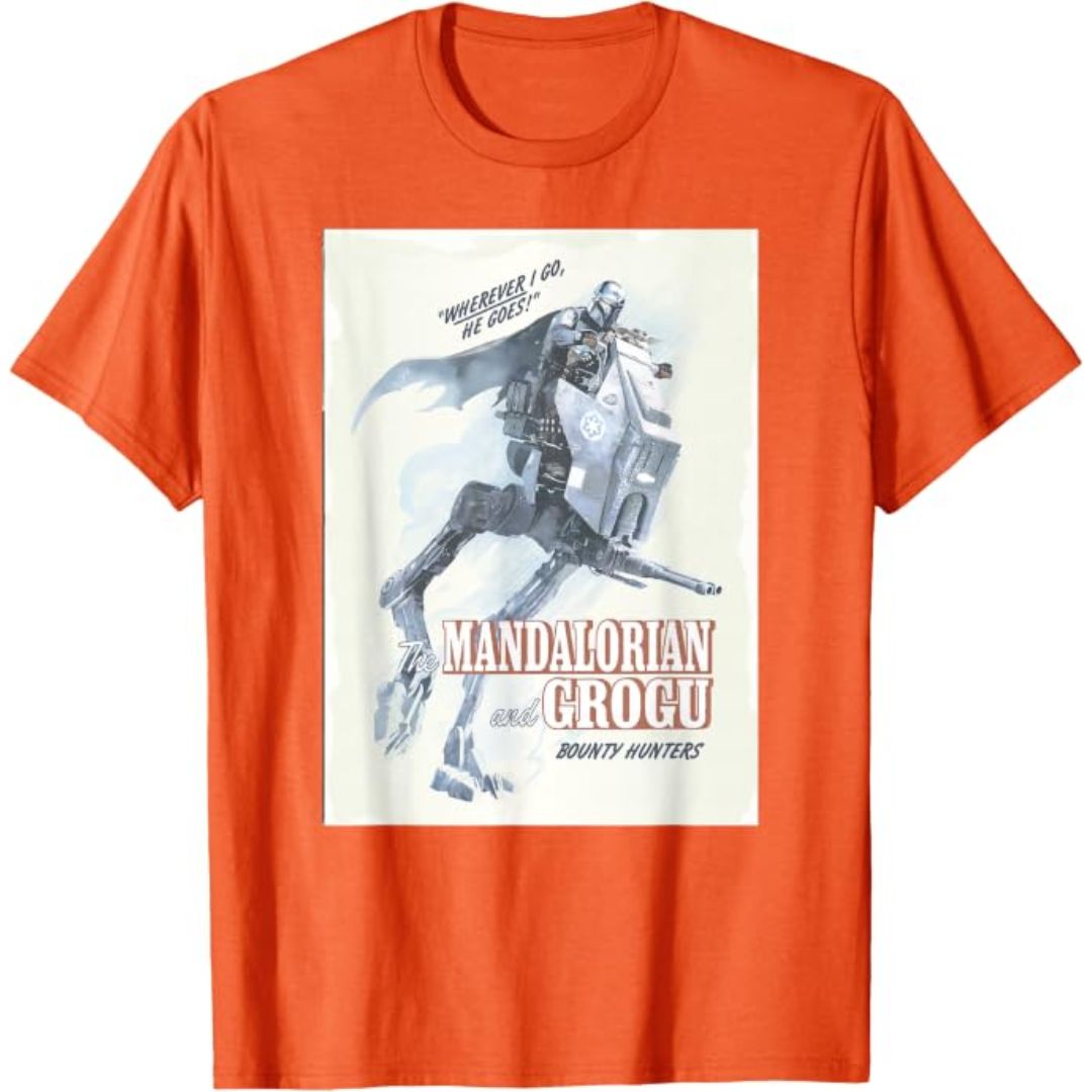 Star Wars T-Shirt Mandalorian Grogu Wherever I Go Orange Men (The Mandalorian And Grogu) Star Wars T-Shirt Mandalorian Grogu Wherever I Go Orange Men (The Mandalorian And Grogu)
