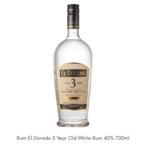 Rum El Dorado White Rum 3 Year Old 40% 700ml Guyana Demerara (HC) Rum El Dorado White Rum 3 Year Old 40% 700ml Guyana Demerara (HC)