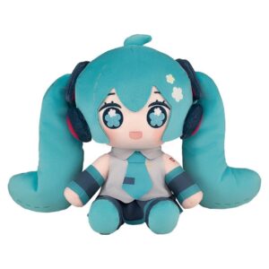 Hatsune Miku Huggy Doll Cute Sitting Plush dengan Flower Embroidery Hatsune Miku Huggy Doll Cute Sitting Plush dengan Flower Embroidery