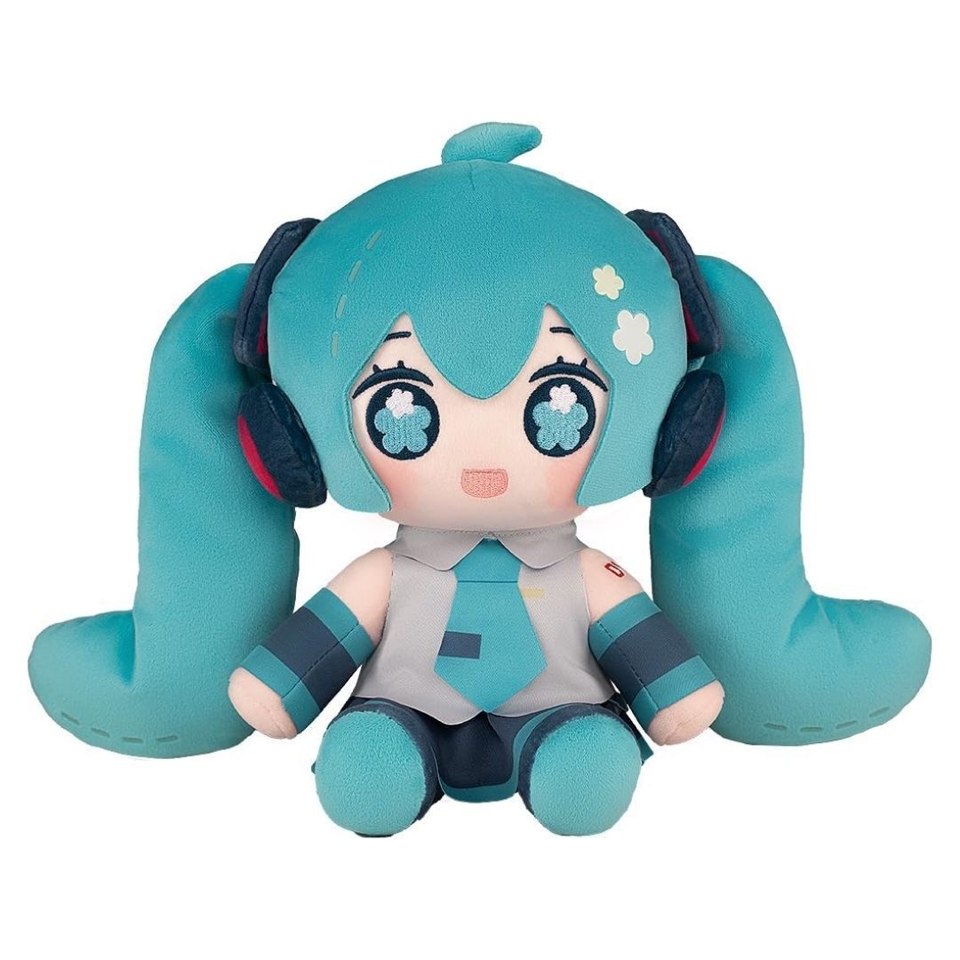 Hatsune Miku Huggy Doll Cute Sitting Plush dengan Flower Embroidery Hatsune Miku Huggy Doll Cute Sitting Plush dengan Flower Embroidery