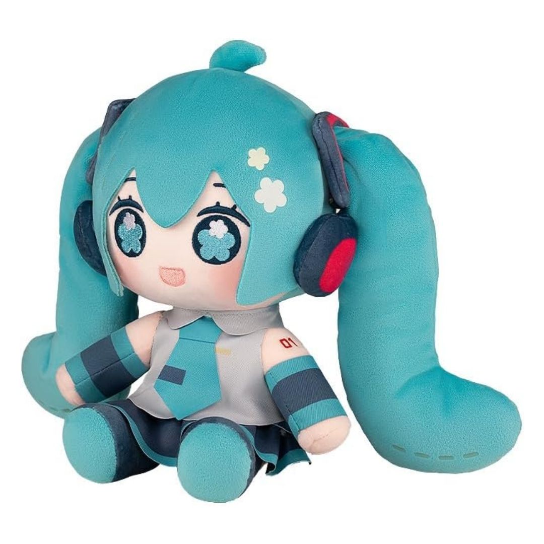 Hatsune Miku Huggy Doll Cute Sitting Plush dengan Flower Embroidery Hatsune Miku Huggy Doll Cute Sitting Plush dengan Flower Embroidery
