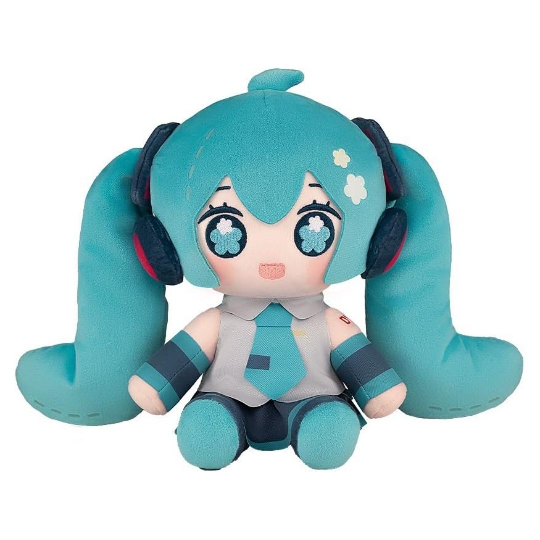 Hatsune Miku Huggy Doll Cute Sitting Plush dengan Flower Embroidery
