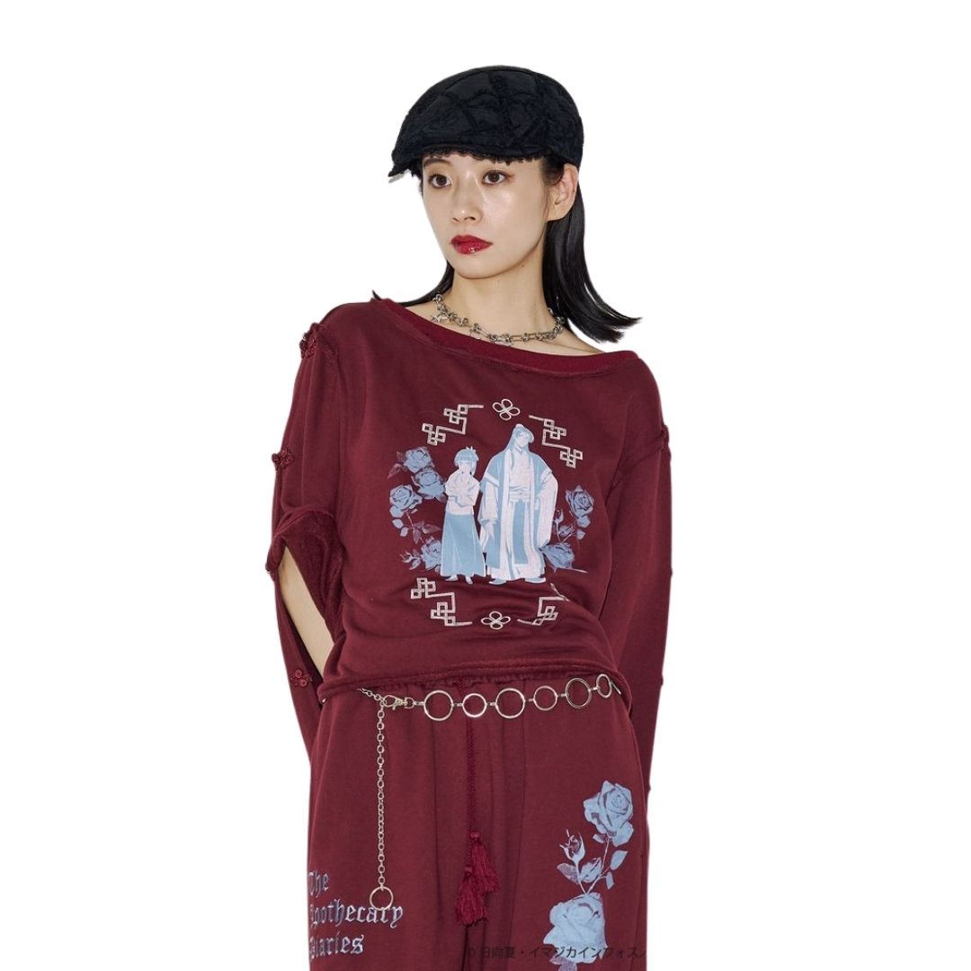 Apothecary Diaries jouetie Graphic Pullover Stylish Top Gray Black Bordeaux