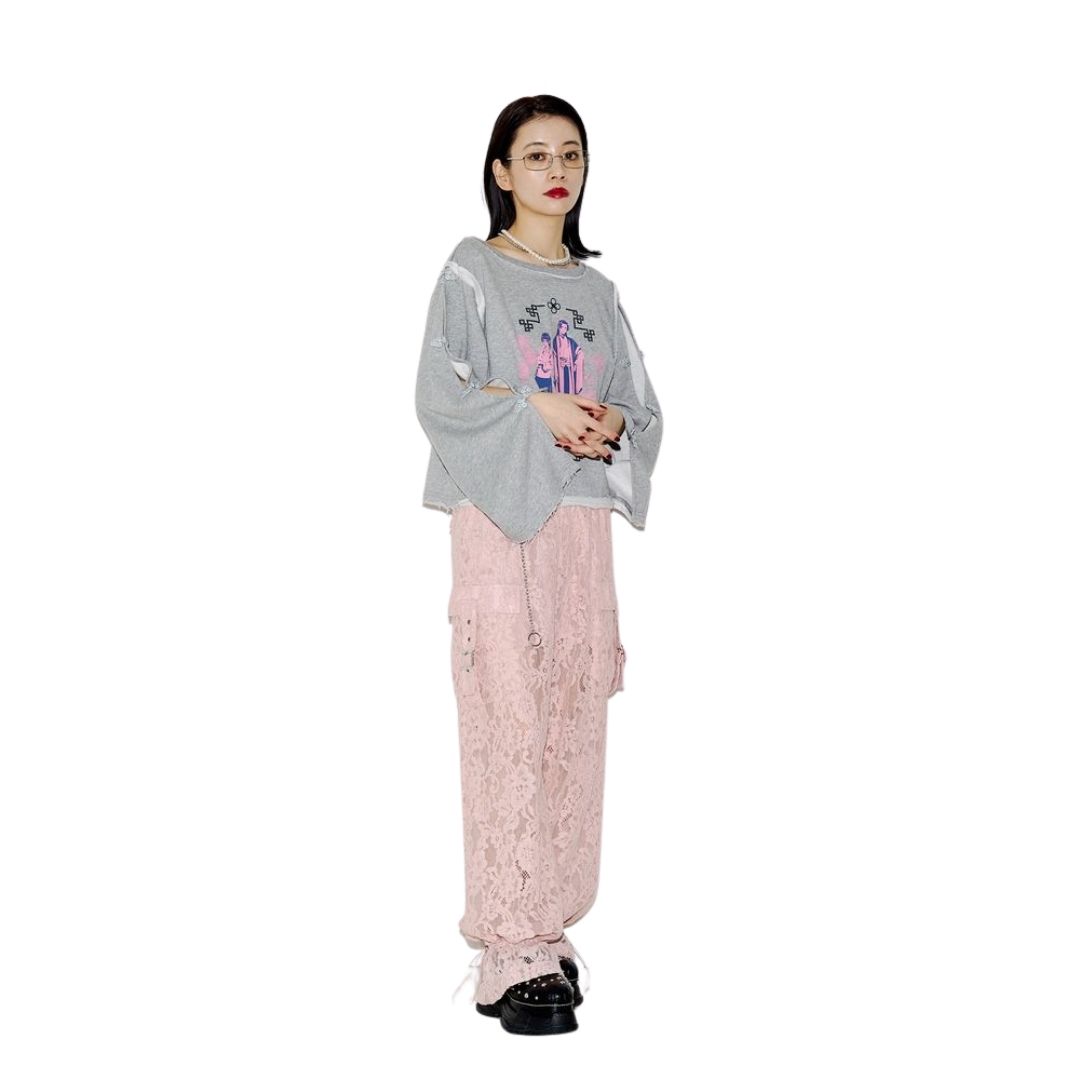 Apothecary Diaries jouetie Graphic Pullover Stylish Top Gray Black Bordeaux