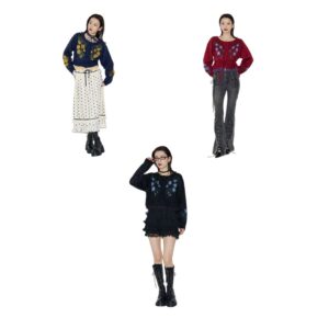 Apothecary Diaries jouetie Knit Cardigan 2-Way Floral Jacquard Black Red Navy