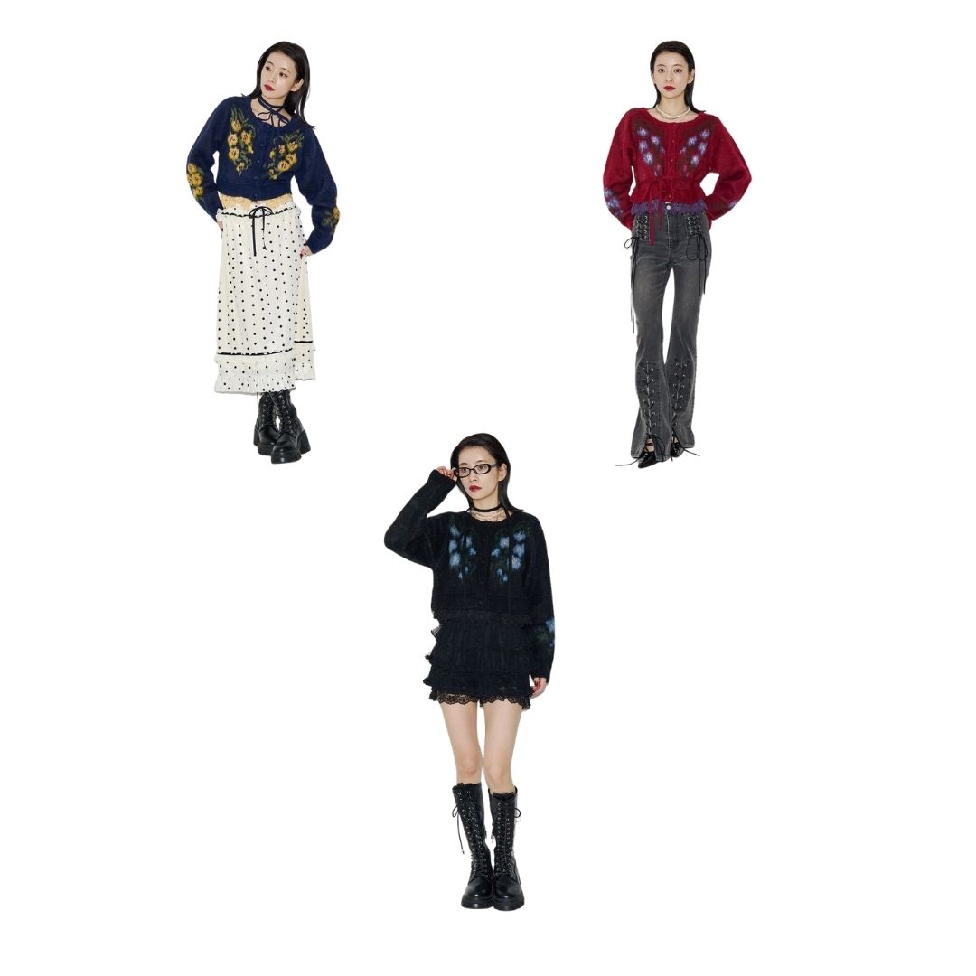 Apothecary Diaries jouetie Knit Cardigan 2-Way Floral Jacquard Black Red Navy Apothecary Diaries jouetie Knit Cardigan 2-Way Floral Jacquard Black Red Navy