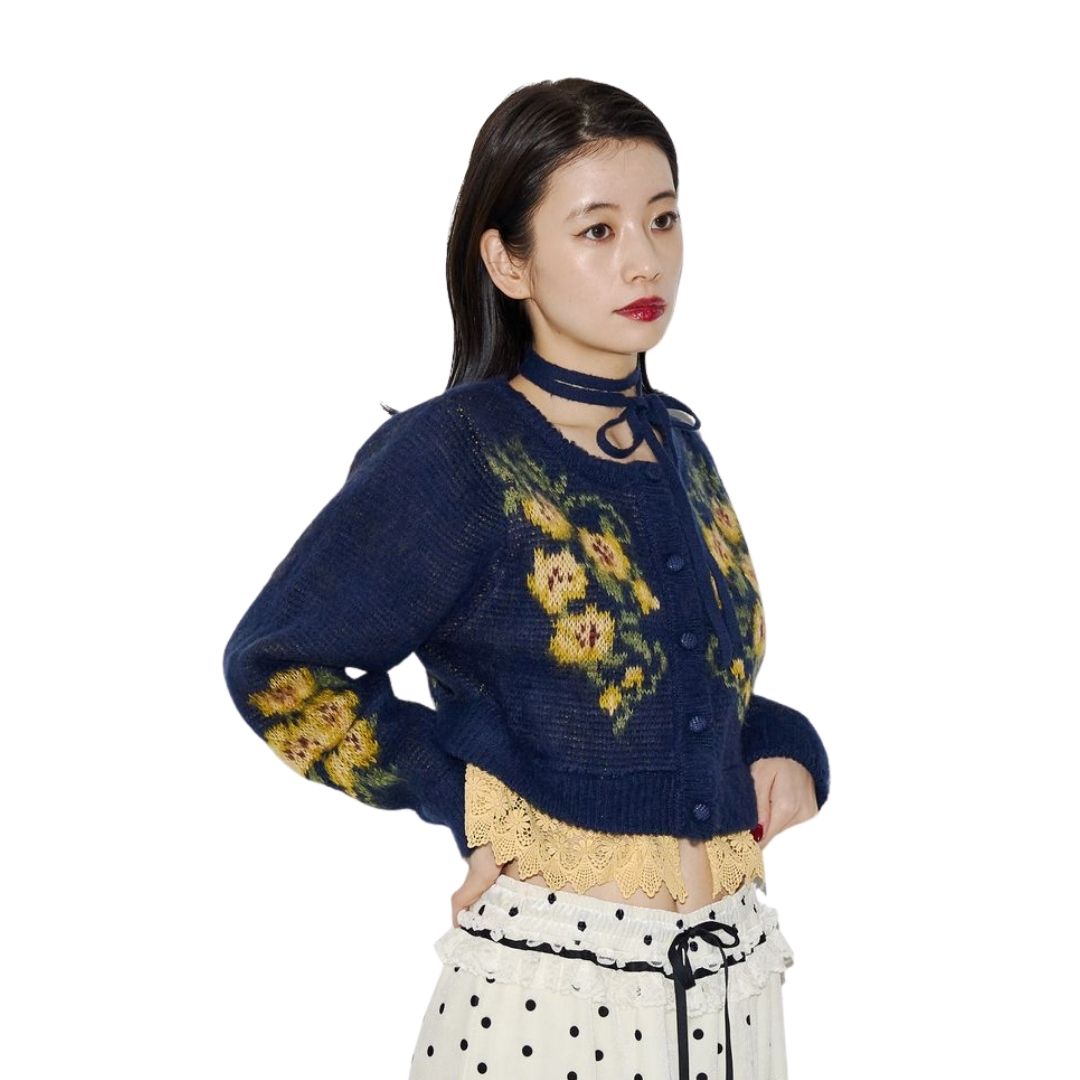 Apothecary Diaries jouetie Knit Cardigan 2-Way Floral Jacquard Black Red Navy Apothecary Diaries jouetie Knit Cardigan 2-Way Floral Jacquard Black Red Navy