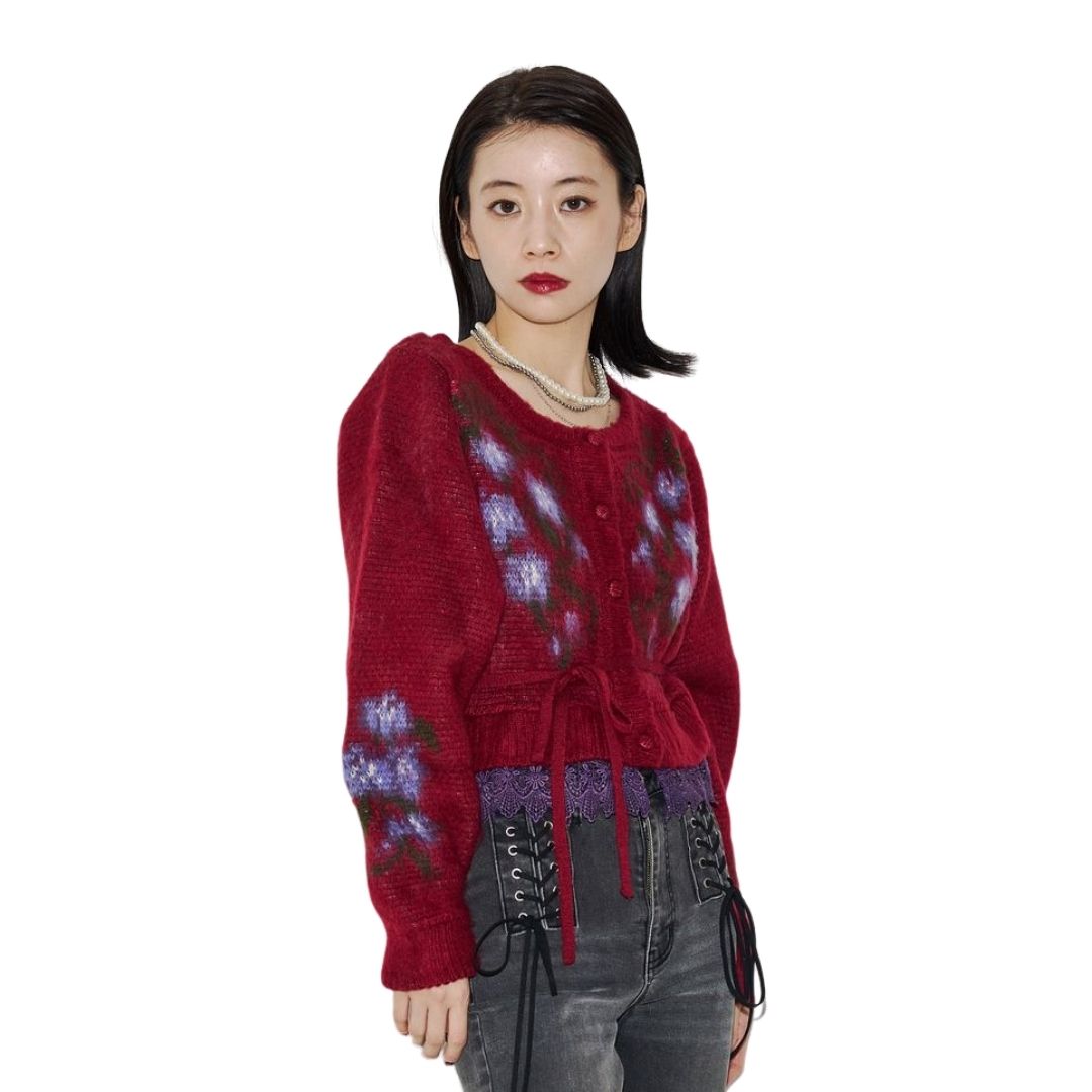 Apothecary Diaries jouetie Knit Cardigan 2-Way Floral Jacquard Black Red Navy Apothecary Diaries jouetie Knit Cardigan 2-Way Floral Jacquard Black Red Navy