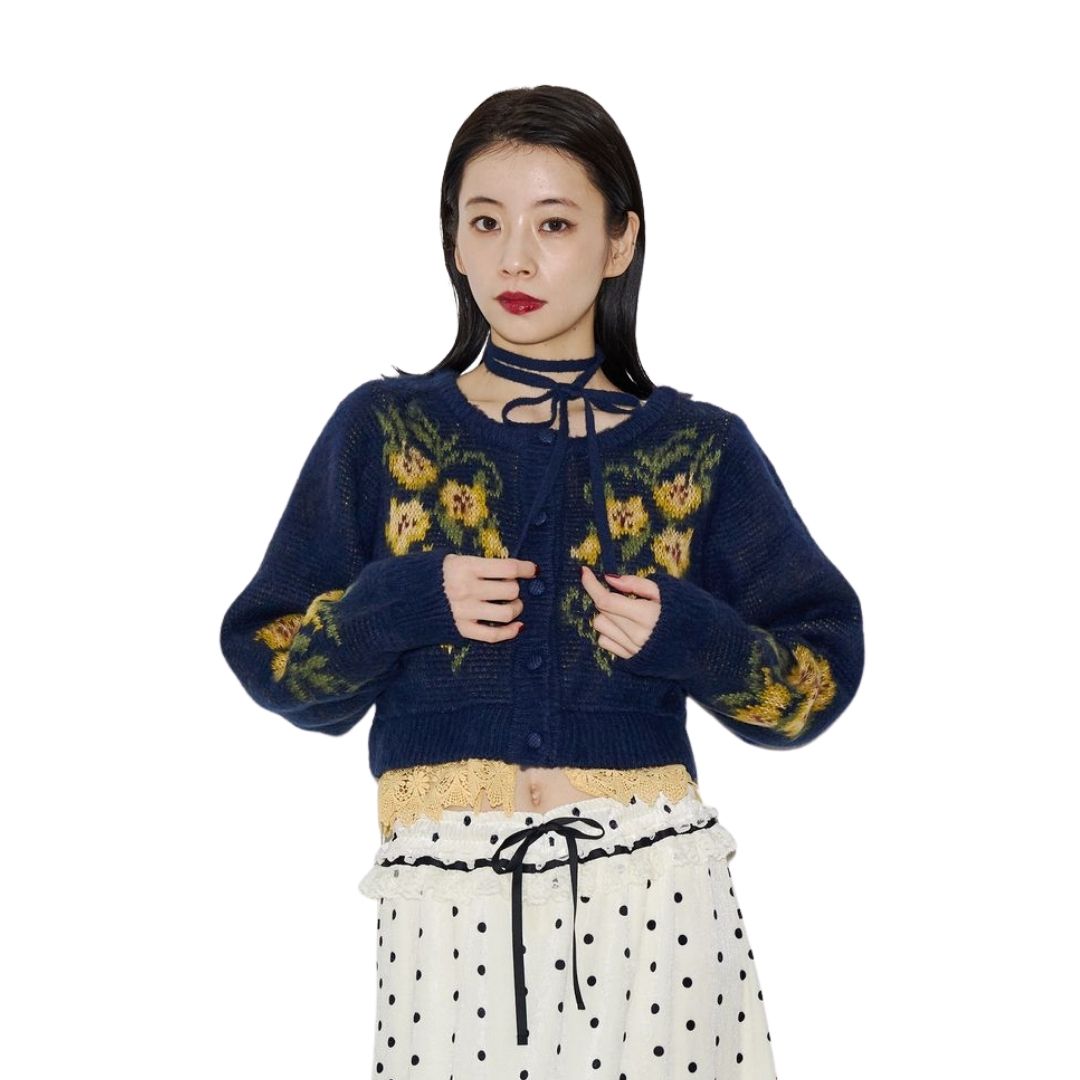 Apothecary Diaries jouetie Knit Cardigan 2-Way Floral Jacquard Black Red Navy Apothecary Diaries jouetie Knit Cardigan 2-Way Floral Jacquard Black Red Navy
