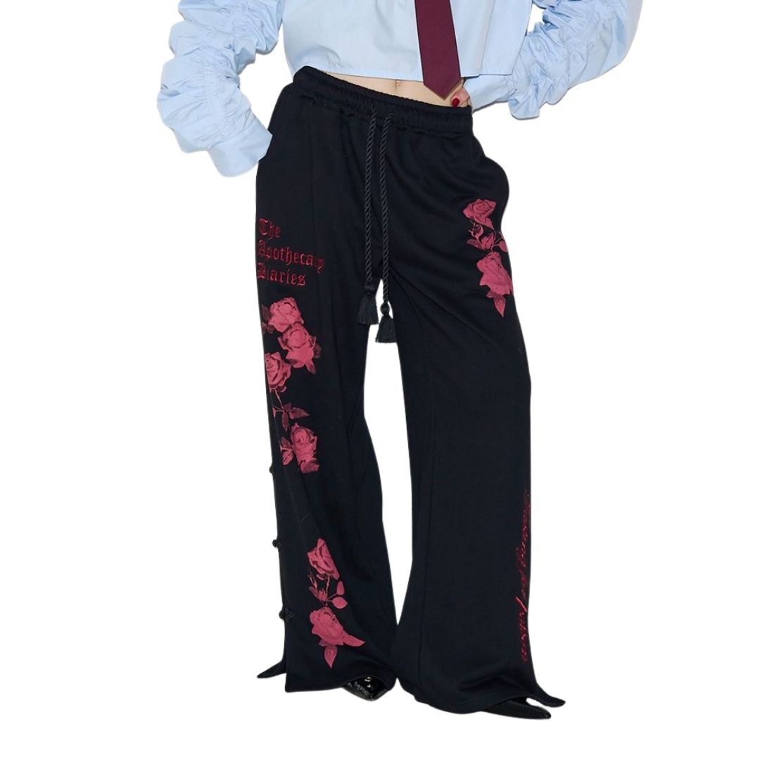 Apothecary Diaries jouetie Slit Pants Rose Motif Wide Sweat Gray Black Bordeaux