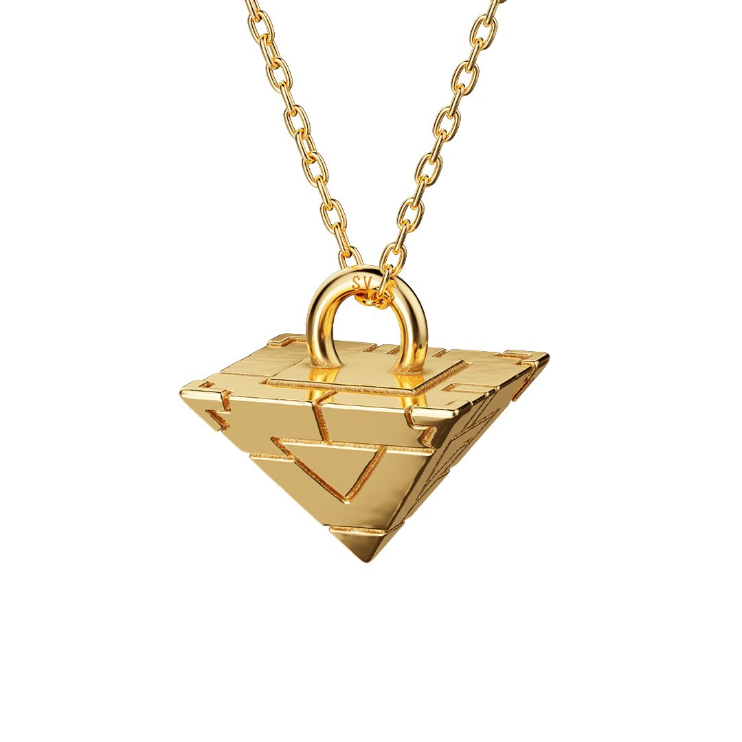 Yu-Gi-Oh Millennium Puzzle Silver Necklace 925 Yellow Gold Plated Premium